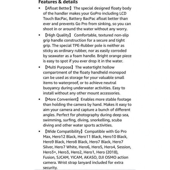 Sametop Floating Hand Grip Waterproof Handle For GoPro Hero 12-1 DJI Osmo Action - Picture 9 of 9